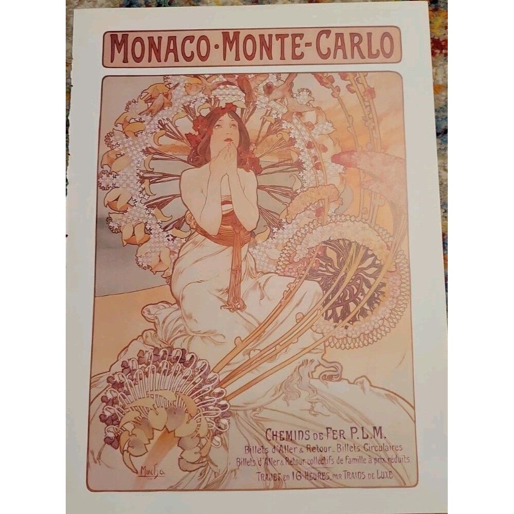 Monaco Monte Carlo Poster Art Alfons Maria Mucha From 1900's 15” x 11” Unframed